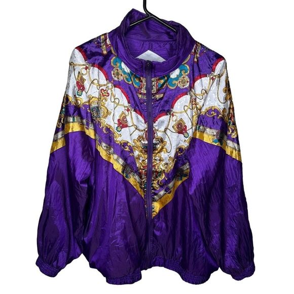 American Vintage 80s SILKY BOMBER JACKET W/GILDED PRINT Size 22 Womens - Picture 1 of 5